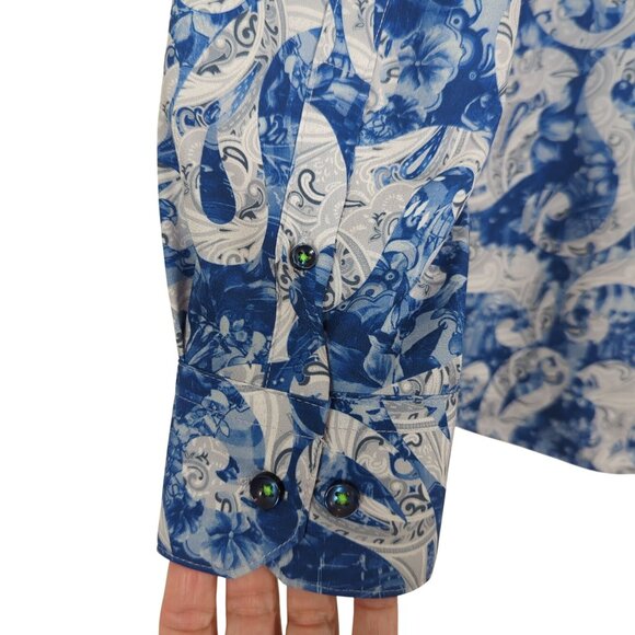 Society of Threads Mens Slim Fit Blue White Paisley Button-Down Shirt Size XL - Picture 5 of 16